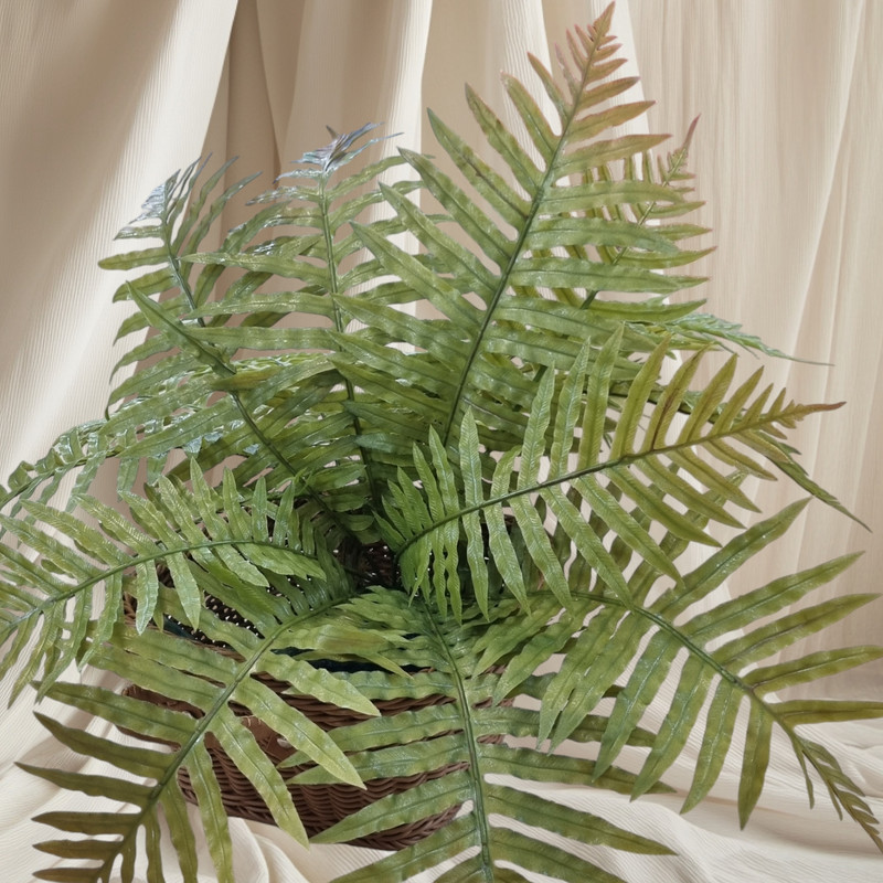 بوته سرخس مصنوعی 9 برگ با برگ‌های ژله‌ای لمسی، ابعاد 38×38×45 سانتی‌متر، وزن 70 گرم
