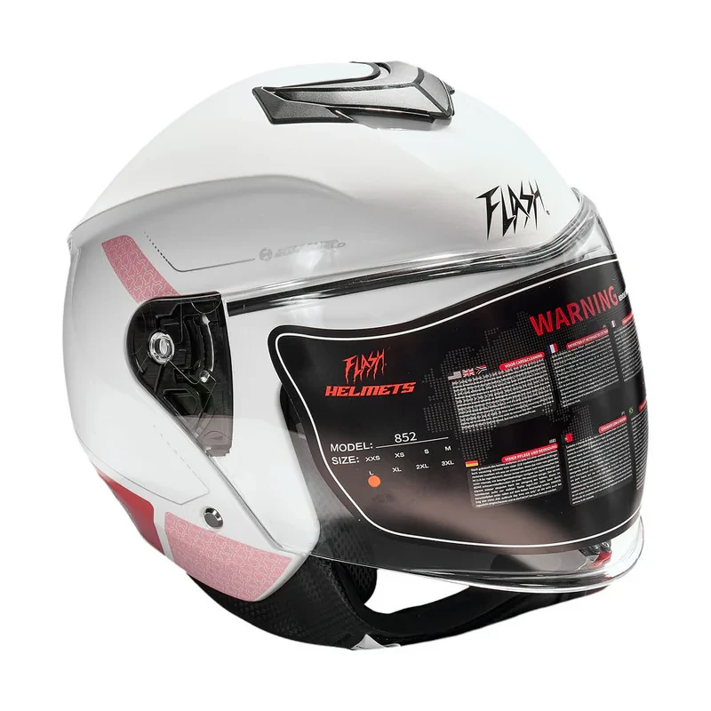 کلاه کاسکت بدون فک فلش مدل 852 glossy pink-white