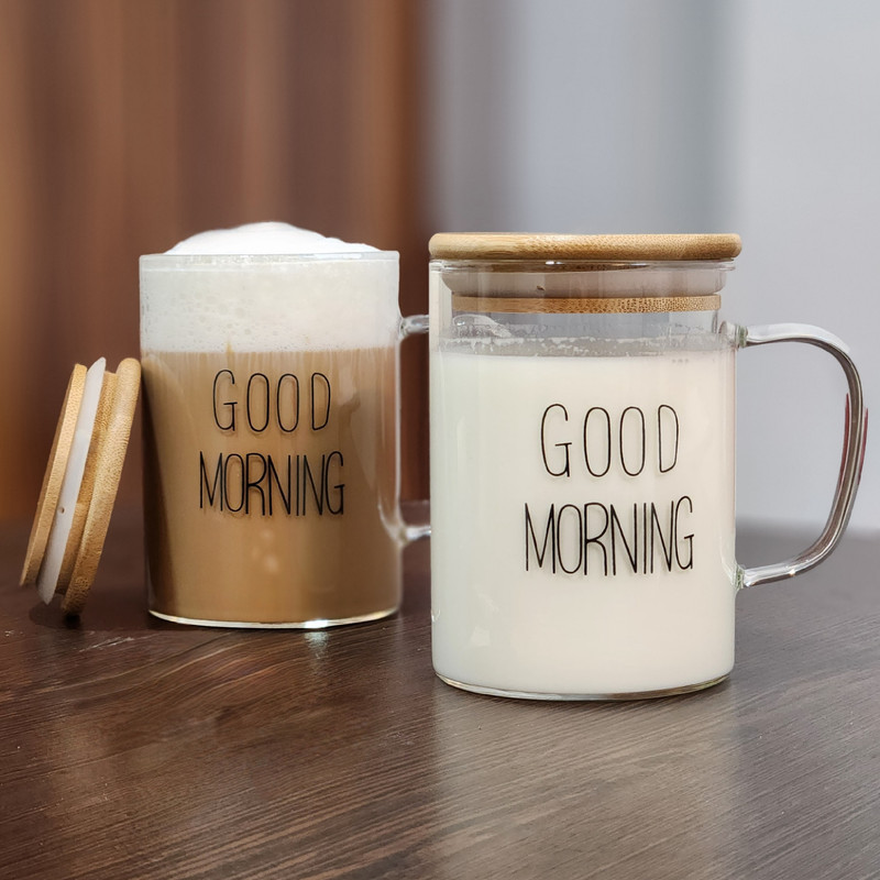 لیوان مدل Good morning درب دار