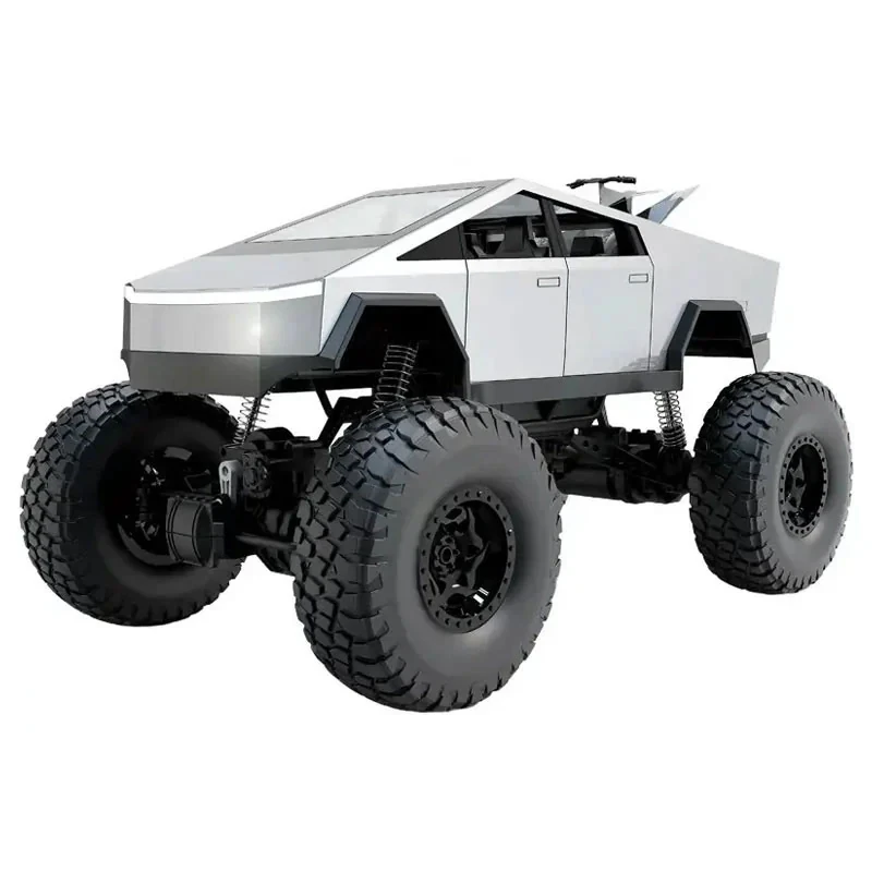 ماشین بازی کنترلی MZ مدل تسلا سایبر تراک بزرگ 1:08 با چهارچرخ محرک 4x4، دو موتور براش، بدنه آلیاژ آلومینیوم، سرعت تا 8 کیلومتر بر ساعت، چراغ LED و باتری شارژی 7.4 ولت با کنترل 2.4 گیگاهرتز