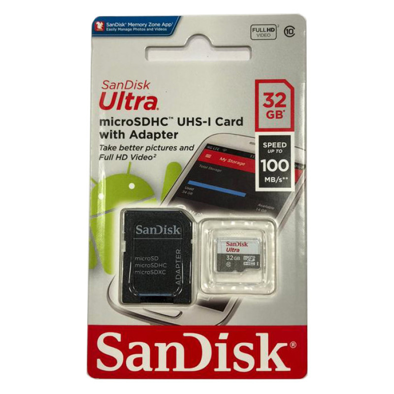 کارت حافظه microSDXC سن دیسک مدل Ultra کلاس 10 استاندارد UHS-I سرعت 100MBps ظرفیت 32 گیگابایت به همراه آداپتور SD