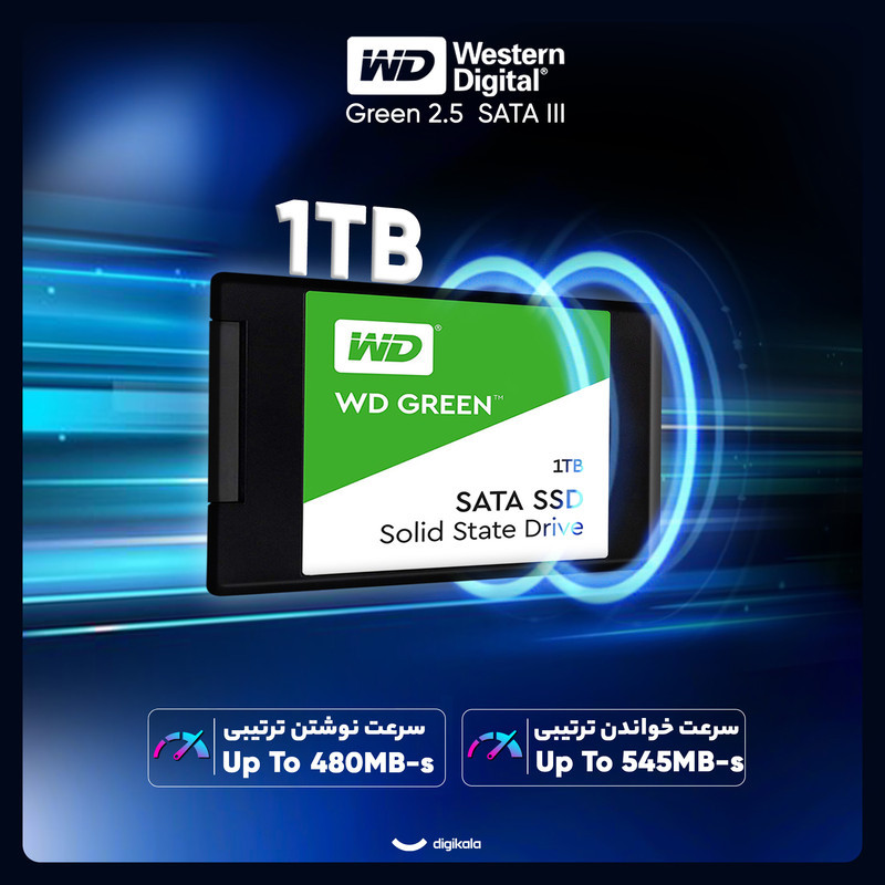 اس اس دی اینترنال SATA III وسترن دیجیتال مدل WD Green ظرفیت 1 ترابایت