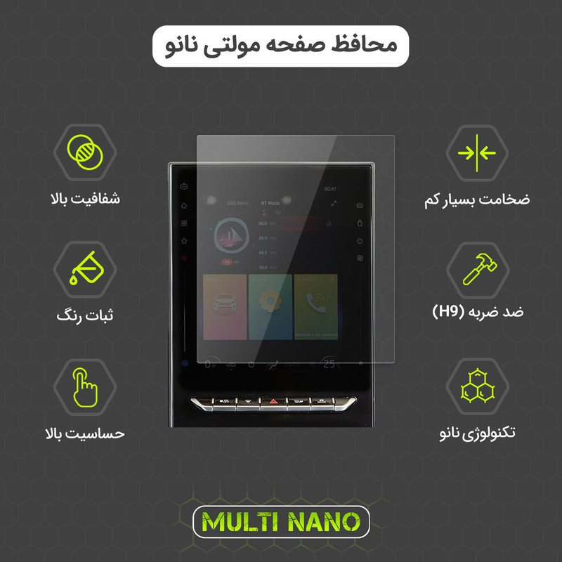 محافظ صفحه نمایش خودرو مولتی نانو مدل X-S2N مناسب برای دنا پلاس بسته دو عددی