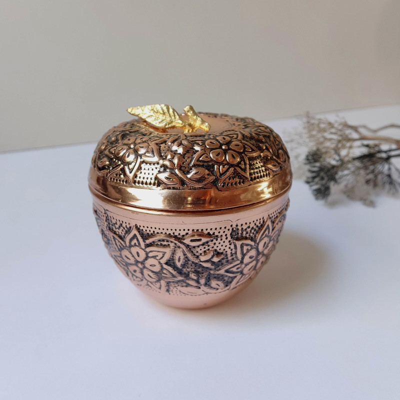 قندان مسی مدل سیب قلم زنی کد ZH432.2