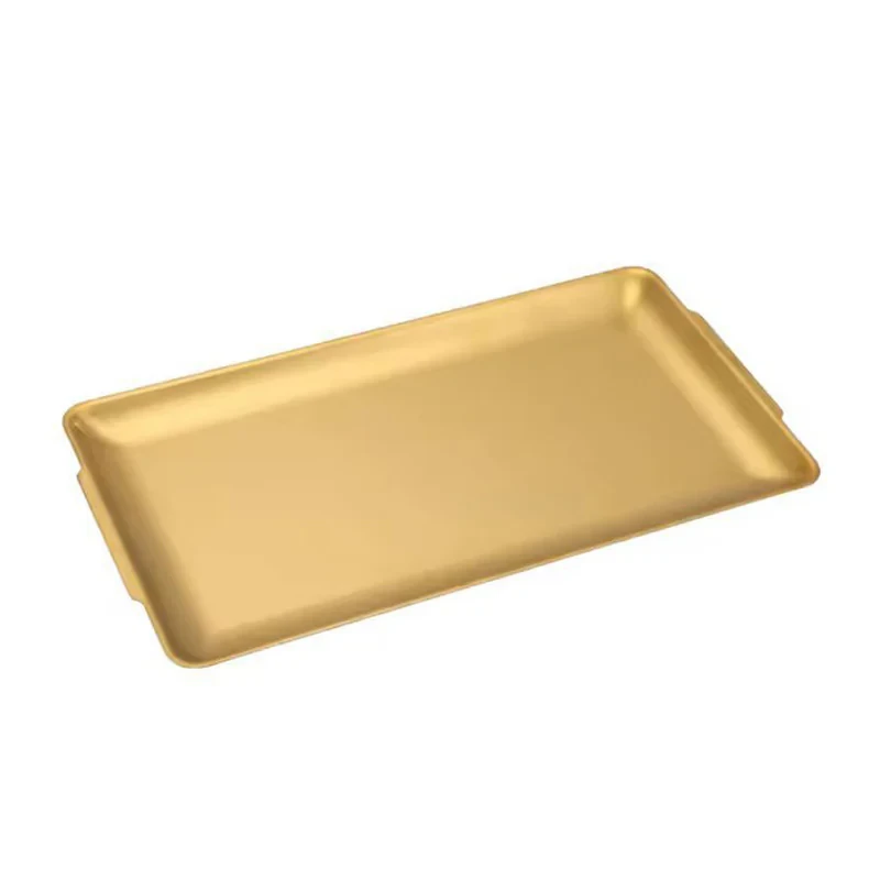 سینی سرو استیل مستطیل 2 دسته کوچک کد 3216، ابعاد 32×16، گنجایش 6 فنجان چای، مناسب سرو دسر و شیرینی و فینگرفود، شستشو با دست