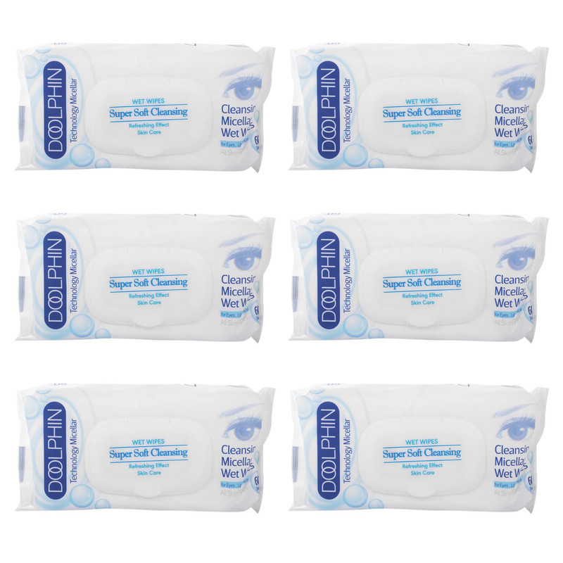دستمال مرطوب دلفین مدل Skin Care مجموعه 6 عددی