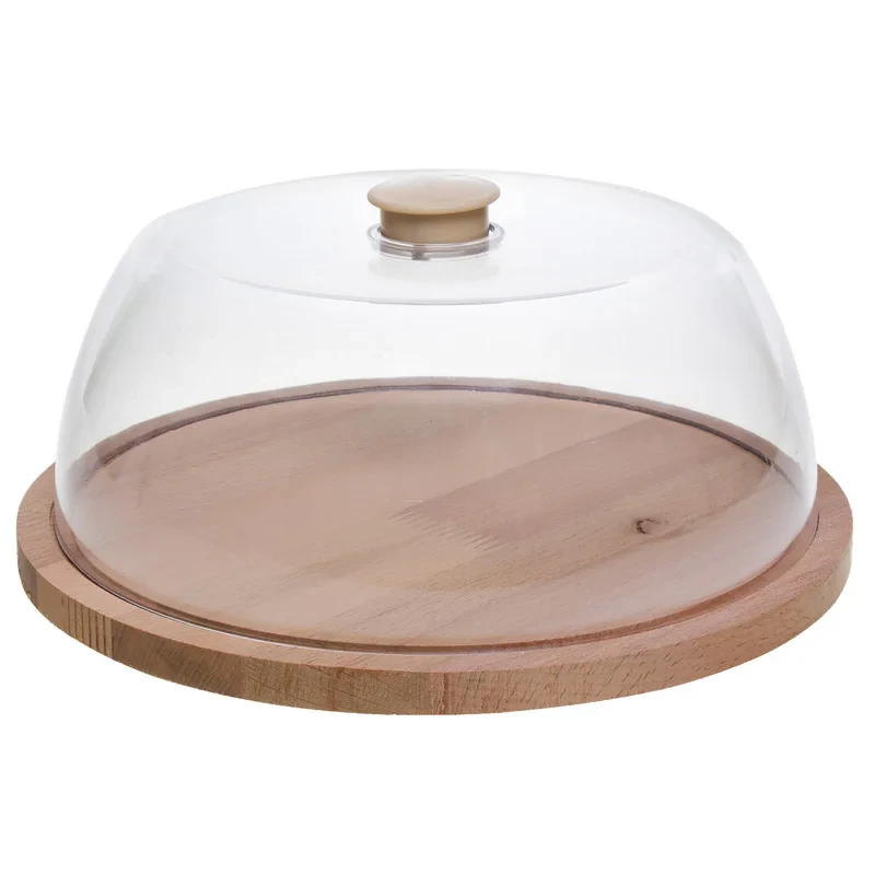 کیک‌خوری یک طبقه چوبی با درب پلاستیکی شفاف کد 403، قطر 29cm و ارتفاع 13.5cm