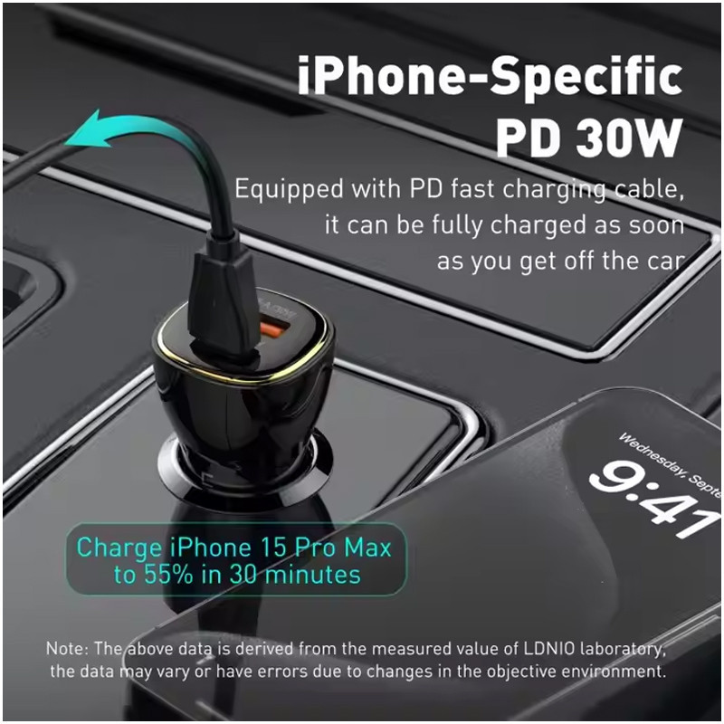 شارژر فندکی 60 وات الدینیو مدل C103 به همراه کابل USB-C
