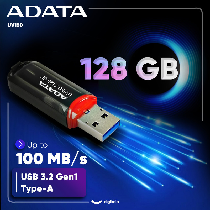 فلش مموری ای دیتا مدل UV150 ظرفیت 128 گیگابایت با رابط USB 3.2