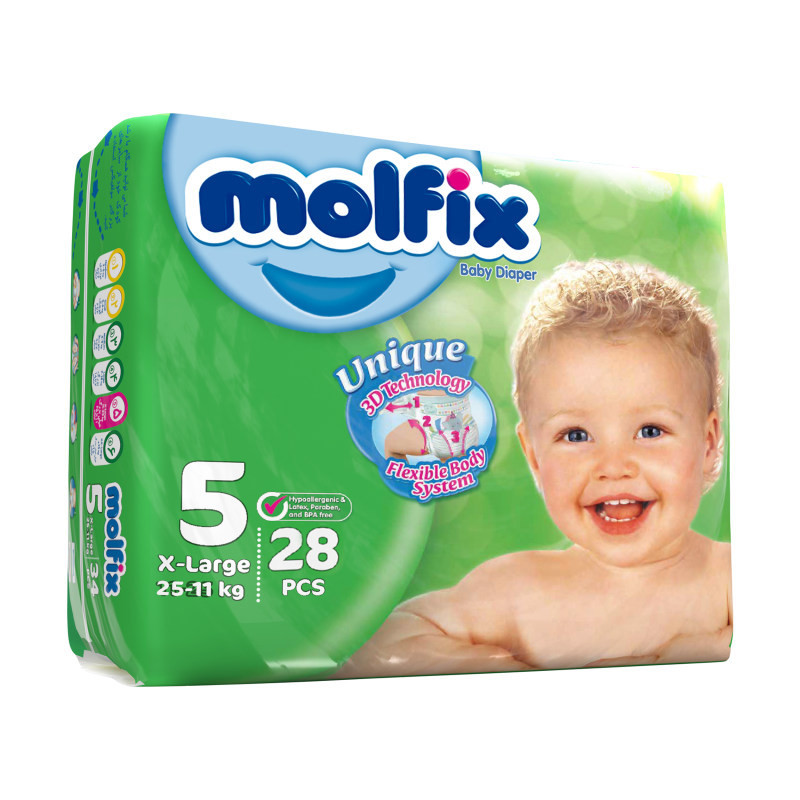 پوشک کودک مولفیکس  مدل xlarge سایز 5 دو بسته 28 عددی