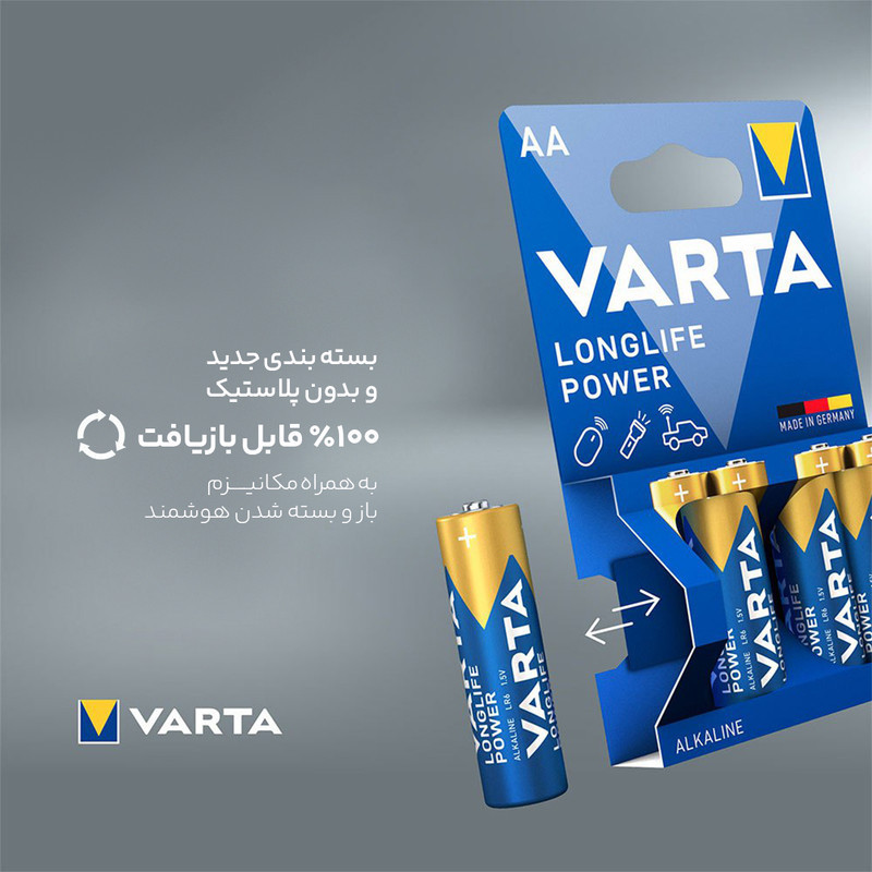 باتری قلمی و نیم قلمی وارتا مدل LONG LIFE POWER مجموعه 8 عددی