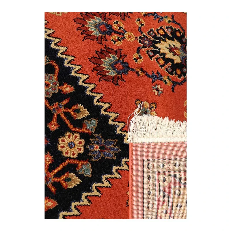 فرش ماشینی 320 شانه زمینه مسی حاشیه مسی مدل ستاره کویر یزد کلکسیون شاهسون کد SH-B005-5039