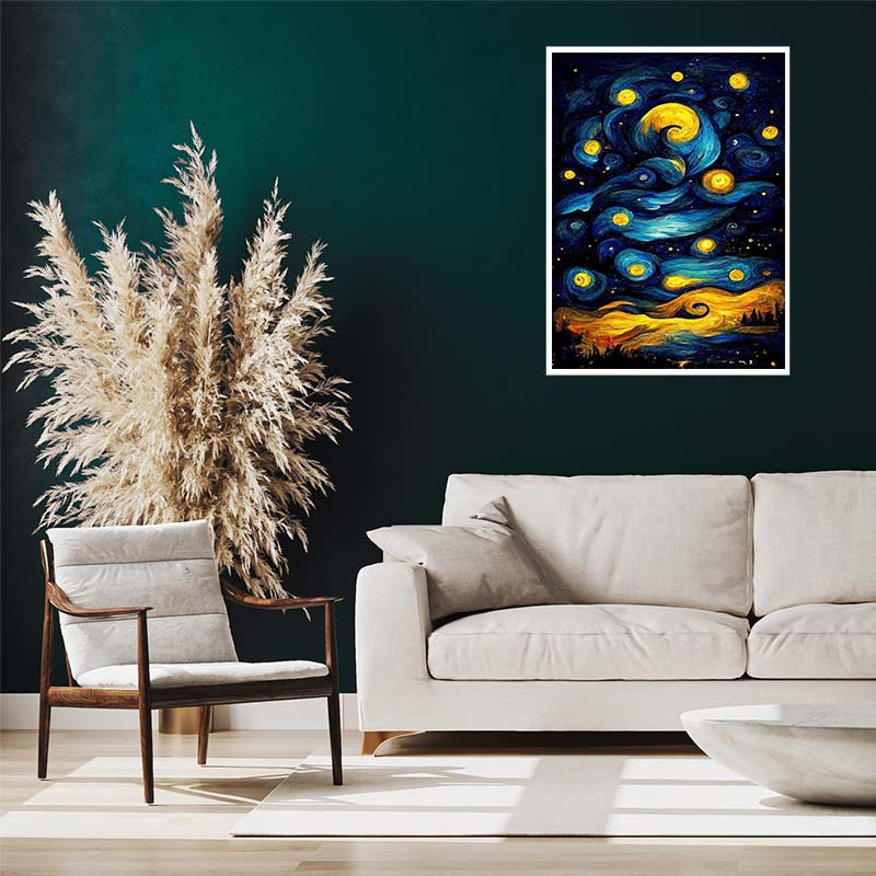 پوستر کارنيکا طرح شب پرستاره فانتزی ون‌گوگ Fantasy Starry Night Van Gogh کد 95216 مجموعه 8 عددی