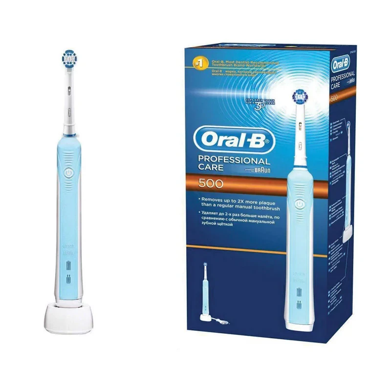 مسواک برقی اورال-بی مدل Professional Care 500 به همراه سری یدک مسواک برقی اورال بی مدل Oral-B Sensi UltraThin بسته 4 عددی
