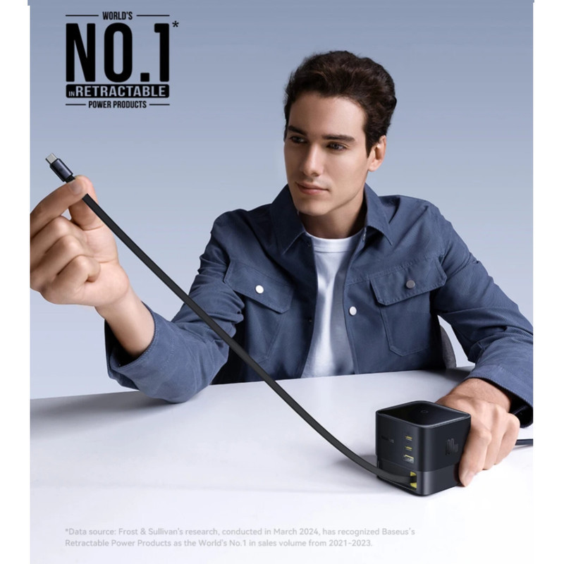 شارژر رومیزی 100 وات 3 پورت بیسوس مدل  100W Super GaN  به همراه کابل  USB-C