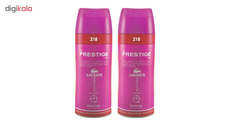 اسپری خوشبو کننده بدن زنانه پرستیژ مدل Lacoste Touch of Pink حجم 150 میلی لیتر مجموعه 2 عددی