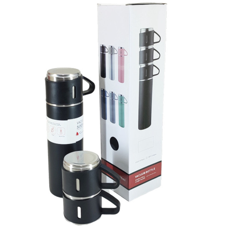 فلاسک مدل 3 کاپ VACUUM گنجایش 0.5 لیتر به همراه لیوان مجموعه 3 عددی