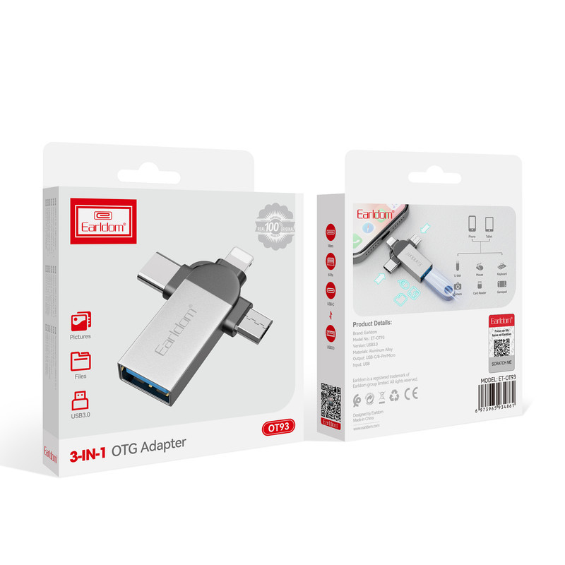 مبدل USB OTG به microUSB  لایتنینگ  USB-C ارلدام مدل ET-OT93