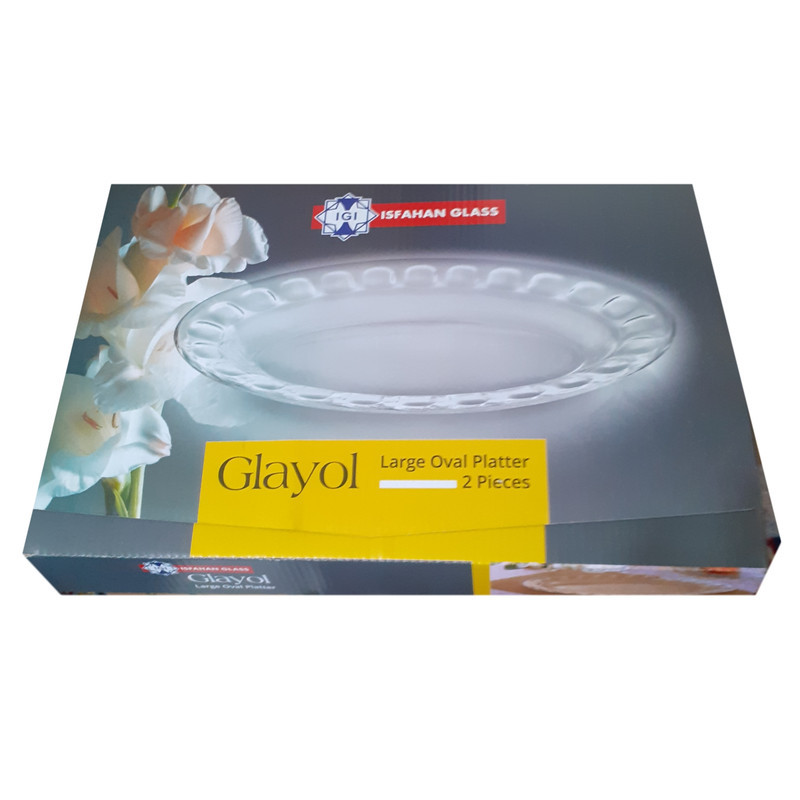دیس شیشه و بلور اصفهان مدل گلایل کد 550.551، مجموعه 2 عددی کریستال بلور، مناسب سرو و شستشو در ماشین ظرفشویی، ابعاد دیس بزرگ 34×24 و دیس کوچک 11×16