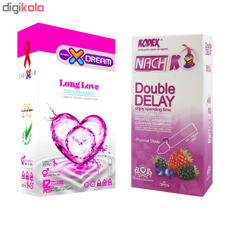 کاندوم ایکس دریم مدل Long Love بسته 12 عددی به همراه کاندوم تاخیری کدکس مدل Double Delay بسته 10 عددی