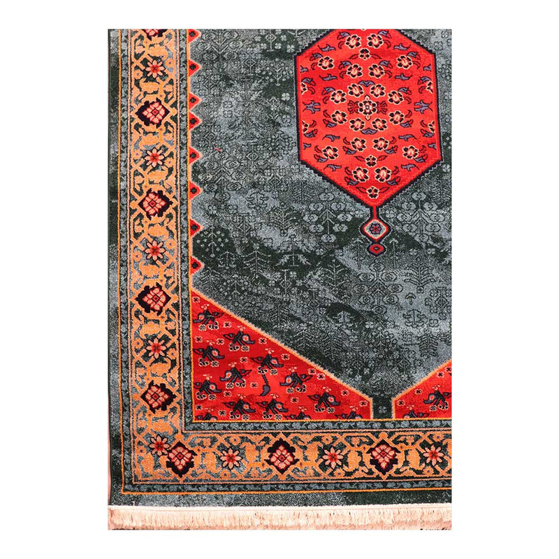 فرش ماشینی 320 شانه زمینه سرمه‌ای حاشیه لاکی مدل ستاره کویر یزد کلکسیون شاهسون کد SH-B057-9033