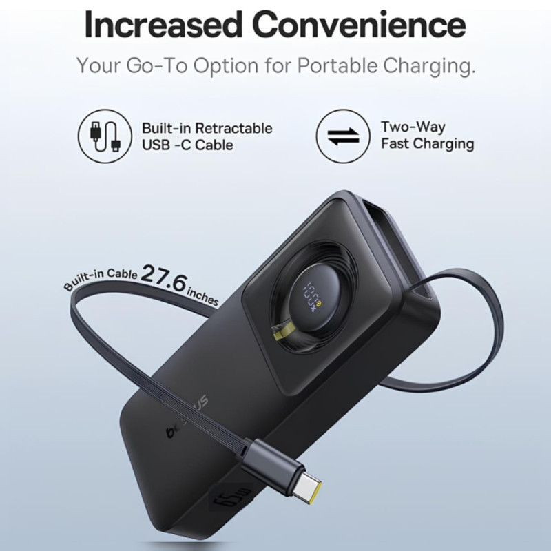 پاوربانک بیسوس مدل Free2Pull 65W ظرفیت 20000 میلی آمپر ساعت به همراه کابل USB-C