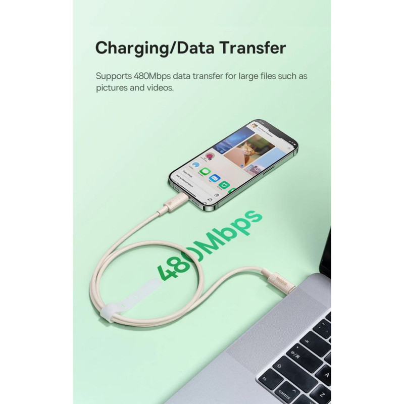کابل تبدیل USB-C به لایتنینگ بیسوس مدل Habitat Series 20W PD طول 2 متر