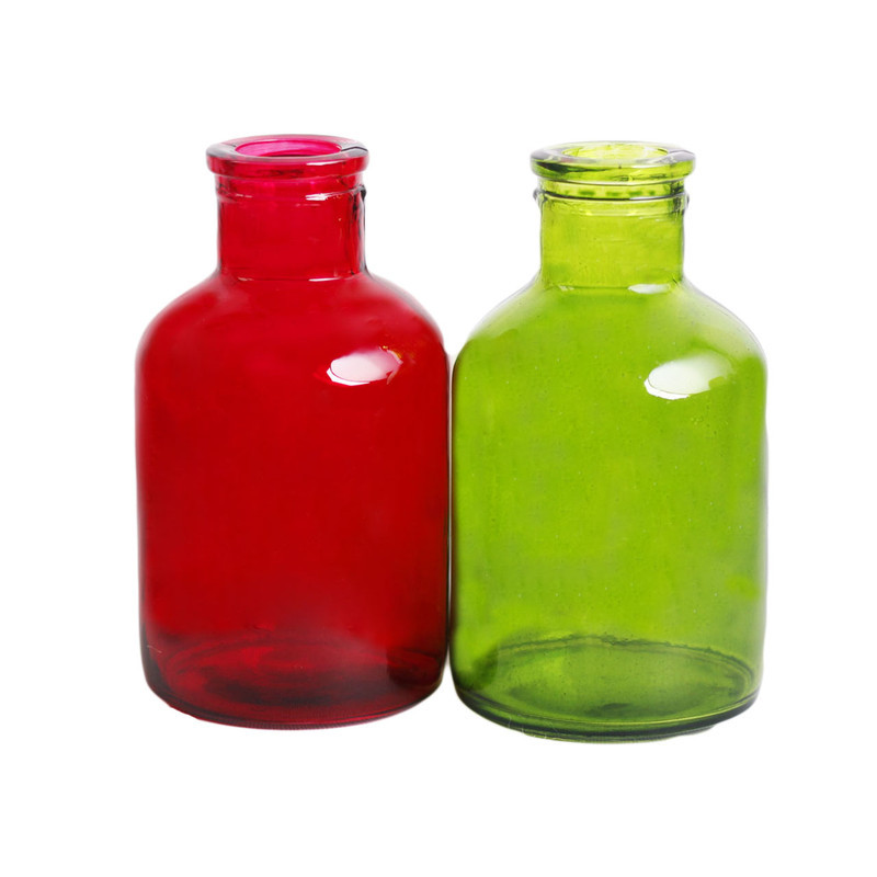 گلدان دکوری شیشه‌ای مدل SD24، مناسب قلمه‌ زدن گیاهان و گل و گیاه طبیعی و خشک، مجموعه 2 عددی، ابعاد 14x12x12 سانتی‌متر، وزن 200 گرم