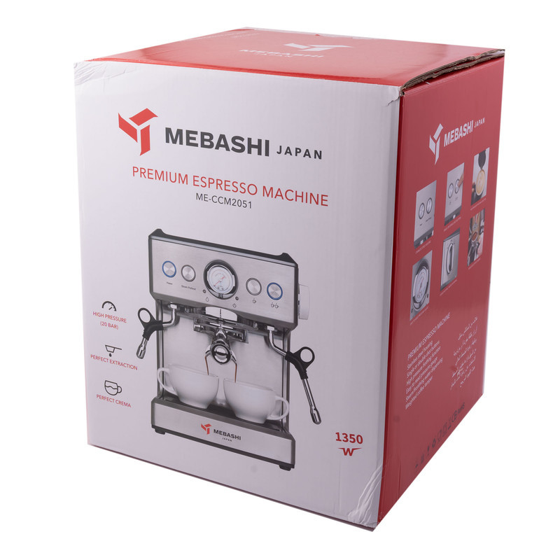اسپرسوساز خانگی 2700 میلی‌لیتری مباشی مدل ME-CCM2051، مناسب تهیه اسپرسو، دارای 1 عدد نازل قهوه، حالت آماده به کار، سینی چکه گیر