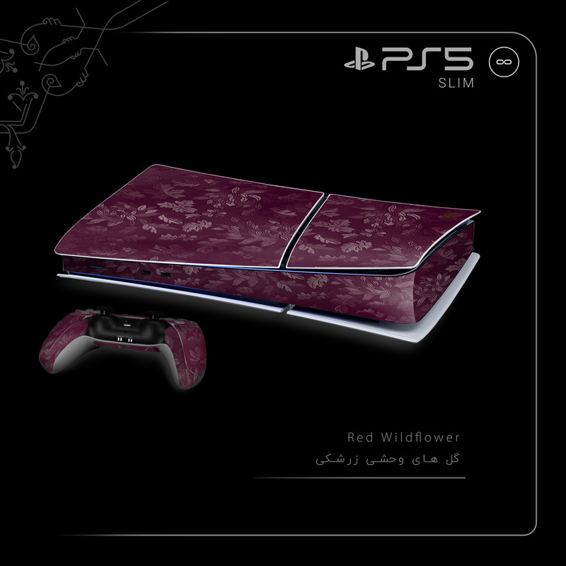 برچسب کنسول و دسته بازی PS5 Slim Digital Edition ماهوت مدل Red Wildflower