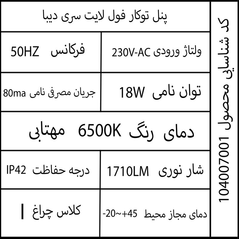 پنل سقفی 18 وات شراک مدل فول لایت دیبا