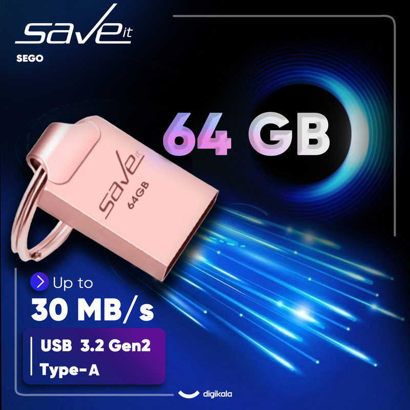 فلش مموری سیویت مدل SEGO ظرفیت 64 گیگابایت با رابط USB 2.0، بدنه فلزی، طراحی بند انگشتی با حلقه آویز، سازگار با گوشی، تبلت، لپ‌تاپ و تلویزیون، سرعت انتقال 30 مگابایت بر ثانیه