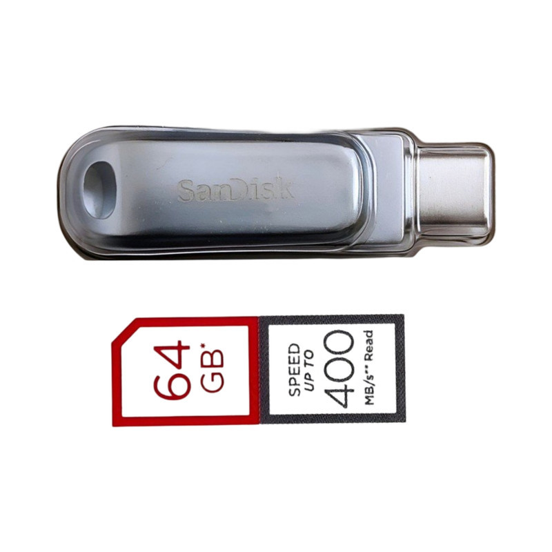 فلش مموری سن دیسک مدل Ultra Dual Drive Luxe ظرفیت 64 گیگابایت با رابط تایپ سی و USB 3.2 Gen 1، سرعت خواندن 400 مگابایت بر ثانیه، طراحی تاشو و سازگار با سیستم‌عامل‌های Android، PC، Mac و iPad Pro