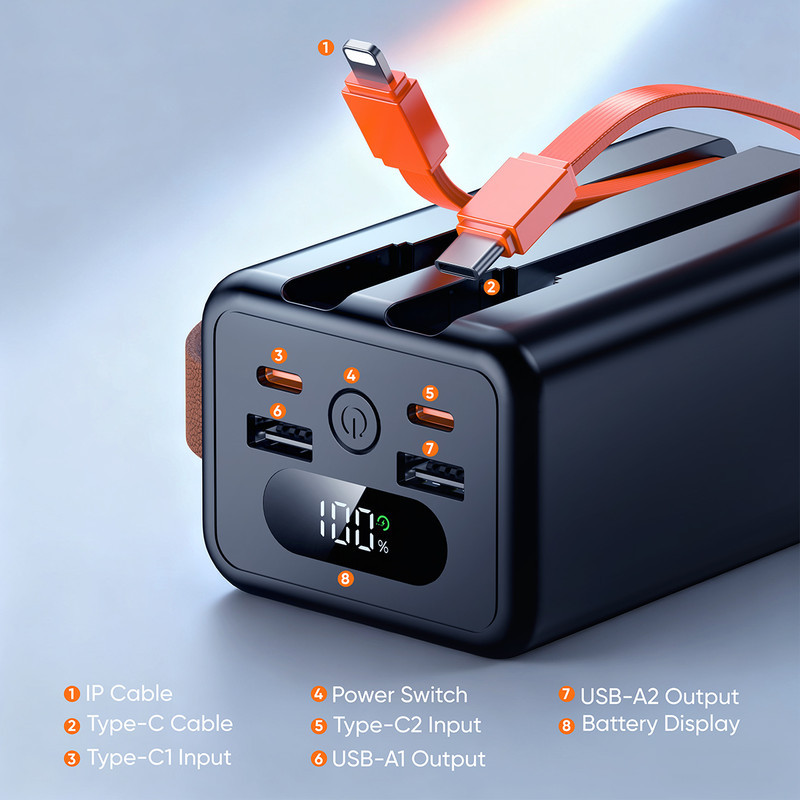 پاوربانک 22.5 وات ویدوی مدل PB7033-3000022.5W ظرفیت 30000 میلی‌آمپرساعت