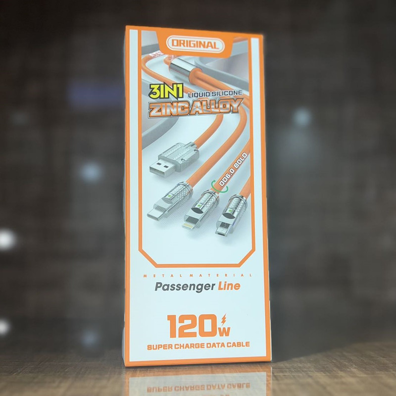 کابل تبدیل USB به micro USB  لایتنینگ  USB-C پسنجر لاین مدل 3in1 ZINC ALLOY 120W طول 1.2 متر
