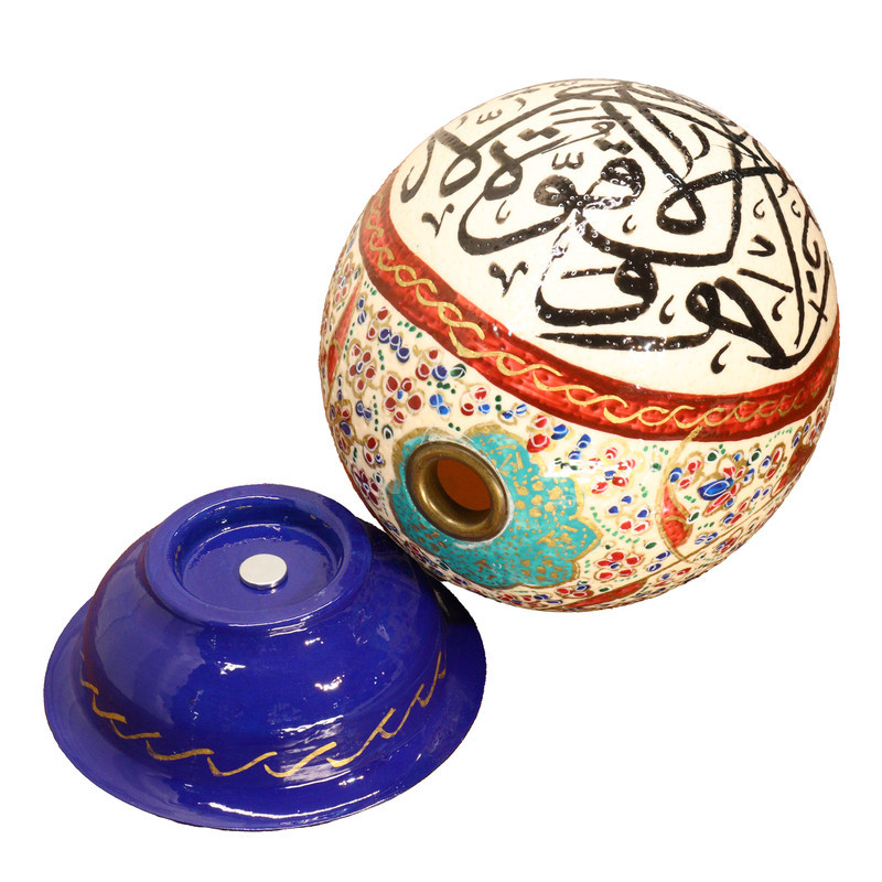 تخم شترمرغ تزیینی صنایع دستی فاخر مدل مگنت دار طرح لا حول و لا قوة إلا بالله العلی العظیم کد Br1913