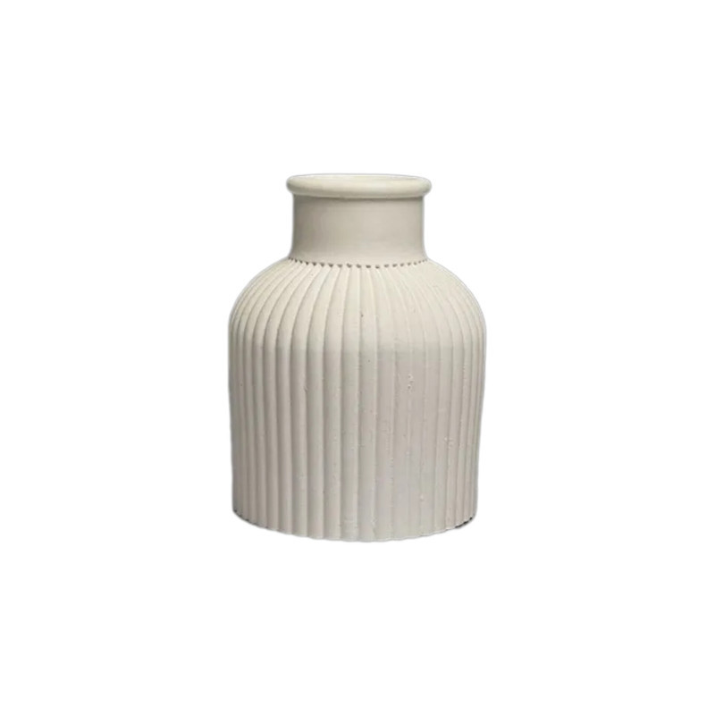 گلدان دکوری شیاردار گل خشک رومیزی از جنس پودر سنگ و رزین با ابعاد 6×6×10 سانتی‌متر و وزن 200 گرم