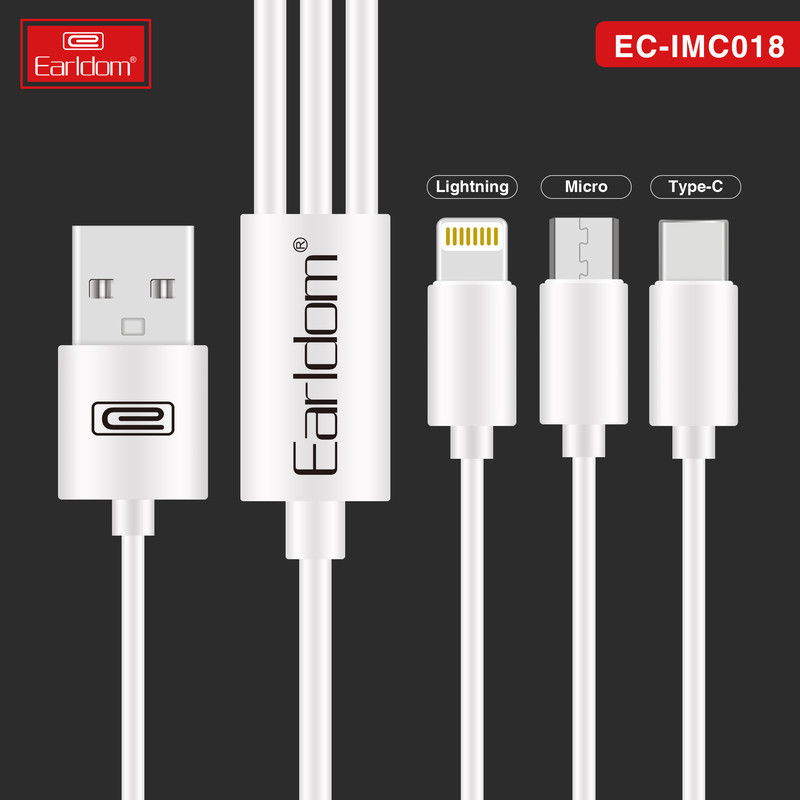 کابل تبدیل USB به USB-C  MicroUSB  لایتنینگ ارلدام مدل EC-IMC018 طول 1.2 متر