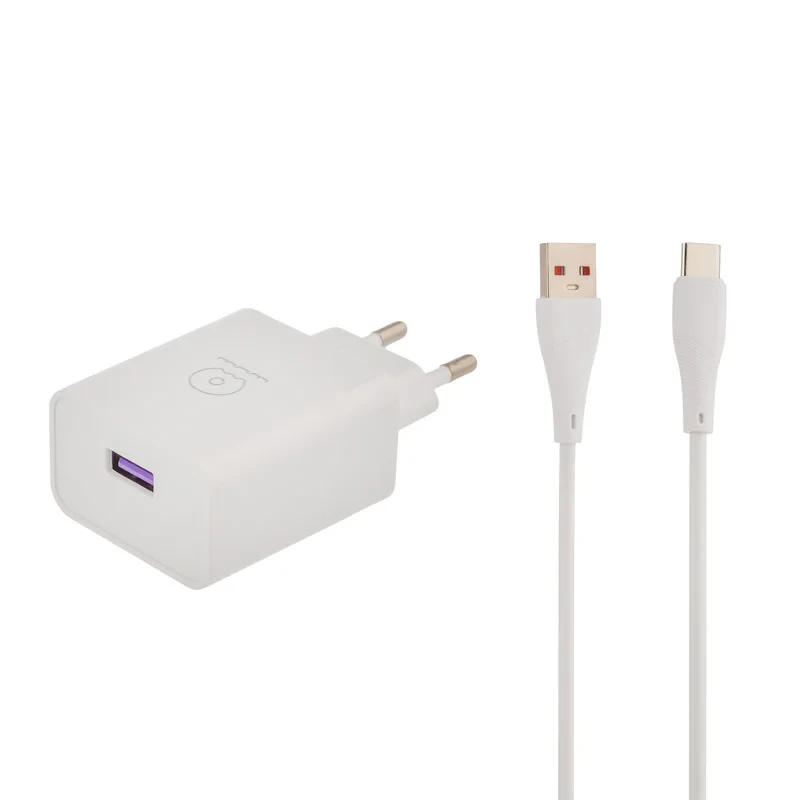 شارژر دیواری 18 وات دبلیو یو دبلیو مدل T95 به همراه کابل USB به USB-C طول 1 متر