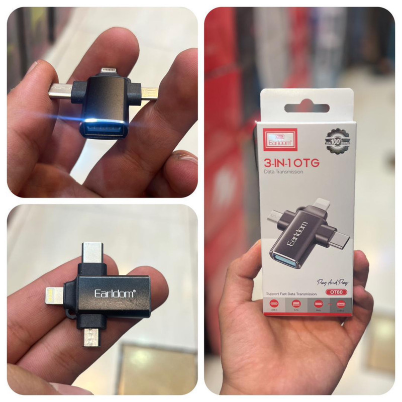 مبدل USB OTG به microUSB  لایتنینگ  USB-C ارلدام مدل ET-OT80