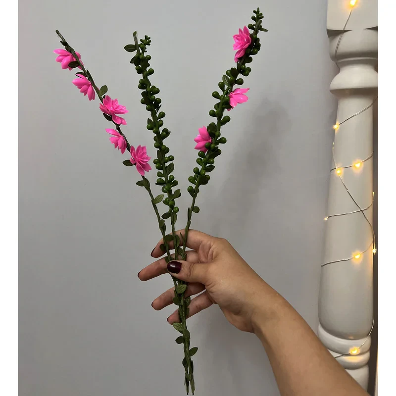 گل مصنوعی شاخه‌ای گل و غنچه، مجموعه 3 عددی، ابعاد 5×2×40 سانتی‌متر، وزن 100 گرم