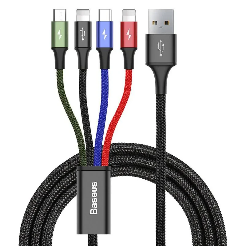 کابل تبدیل USB به لایتنینگUSB-CmicroUSB باسئوس مدل Rapid Series CA1T4-A01 طول 1.2 متر