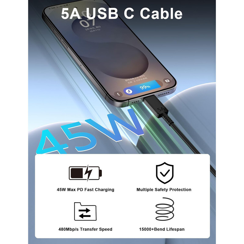 کابل USB-C هزول مدل 45W5A طول 1 متر