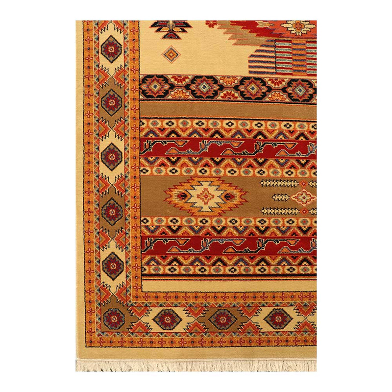 فرش ماشینی 320 شانه زمینه کرم حاشیه کرم مدل ستاره کویر یزد کلکسیون شاهسون SH-B001-5001