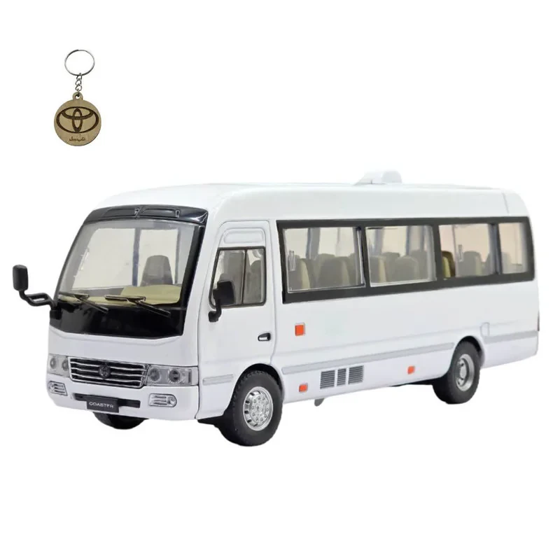 ماکت ماشین ناب سل مدل مینی بوس تویوتا کاستر فلزی سانروف چراغدار موزیکال عقب کش Toyota Coaster Bus به همراه جاسوییچی