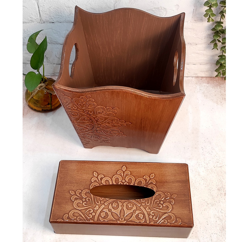 ست سطل و جعبه دستمال کاغذی طرح منبت