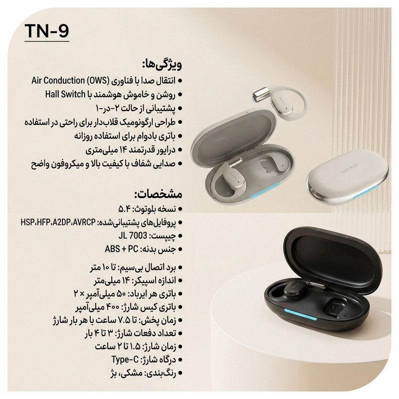 هدفون بلوتوثی القایی نوکسو مدل TN-9 OWS