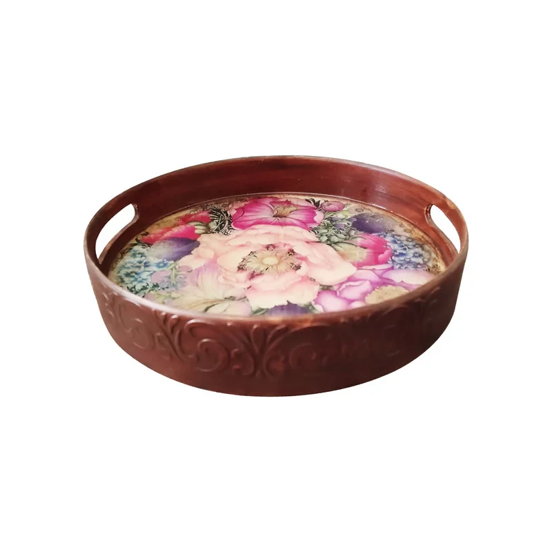 سینی دسته دار مدل باغ گلها سایز 29*29 سانتی متر