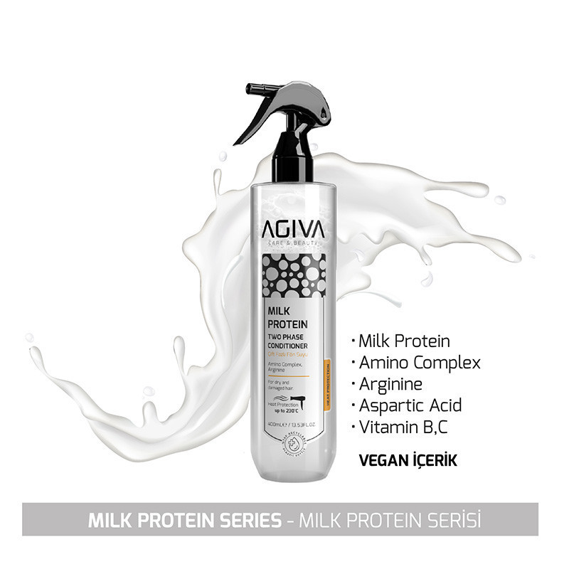 اسپری دو فاز مو آگیوا مدل Milk Protein مناسب برای انواع مو حجم 400 میلی لیتر