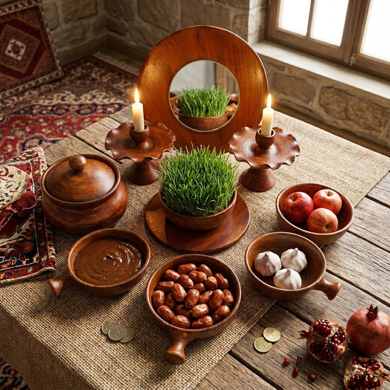 مجموعه ظروف هفت سین 9 پارچه طرح چوبی